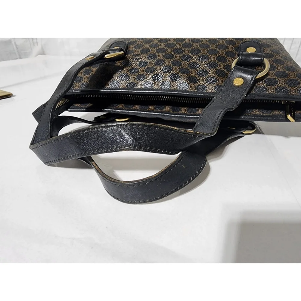 Céline Vintage Macadam Canvas Shoulder Bag Black/Brown